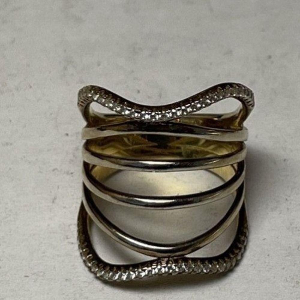 Gold Over Sterling Silver 925 Multi Band CZ Statement Ring Size 6.25 4.9g